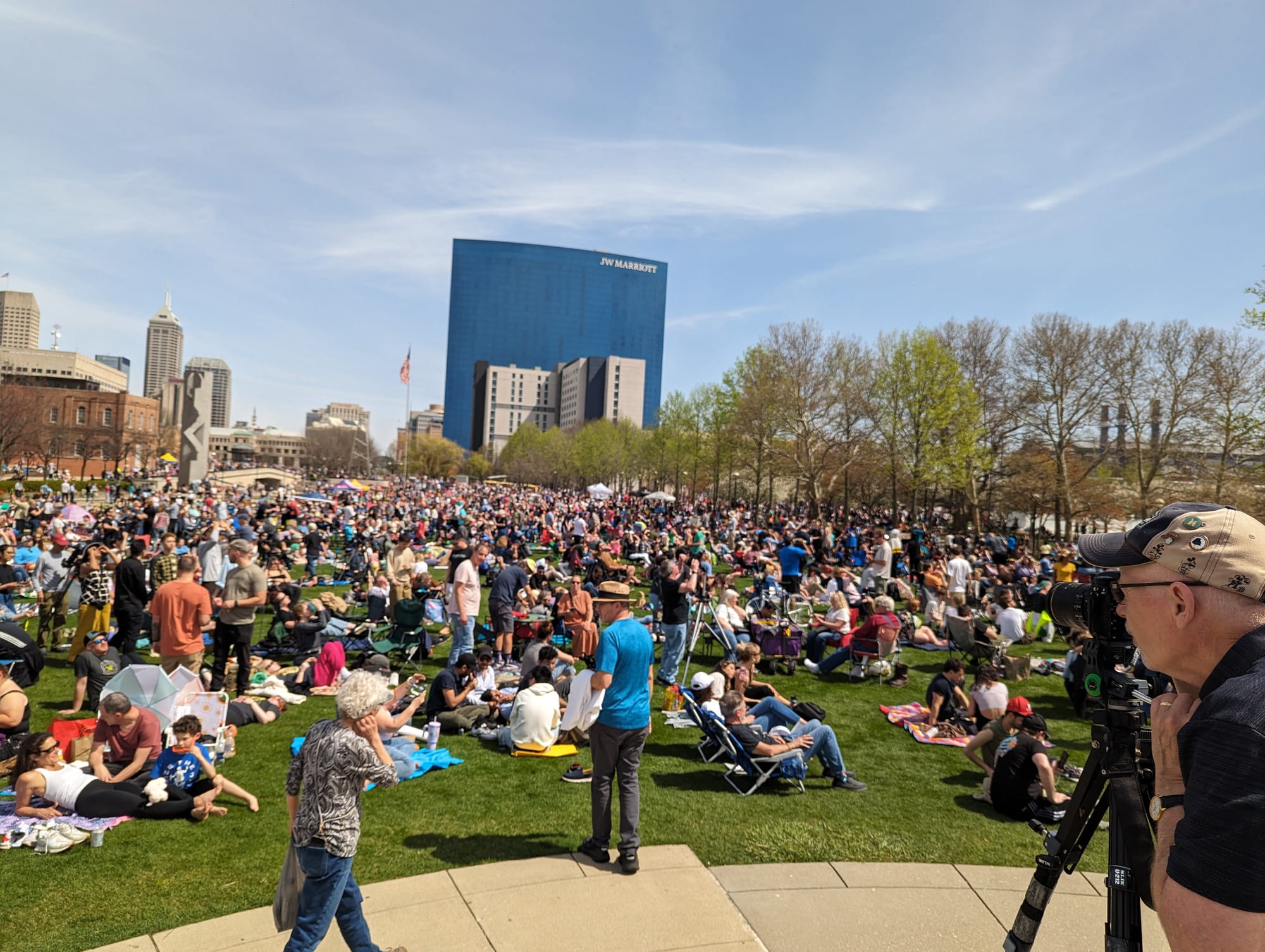 Crowds gather on the lawns of White River State Park in Indianapolis in preparation for the total eclipse. 